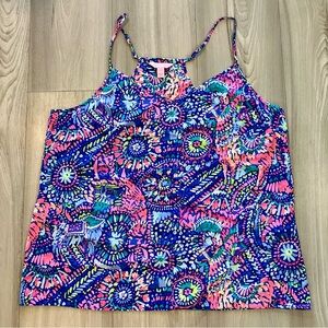Lilly Pulitzer Vibrant Blue and Pink Camisole 100% Silk